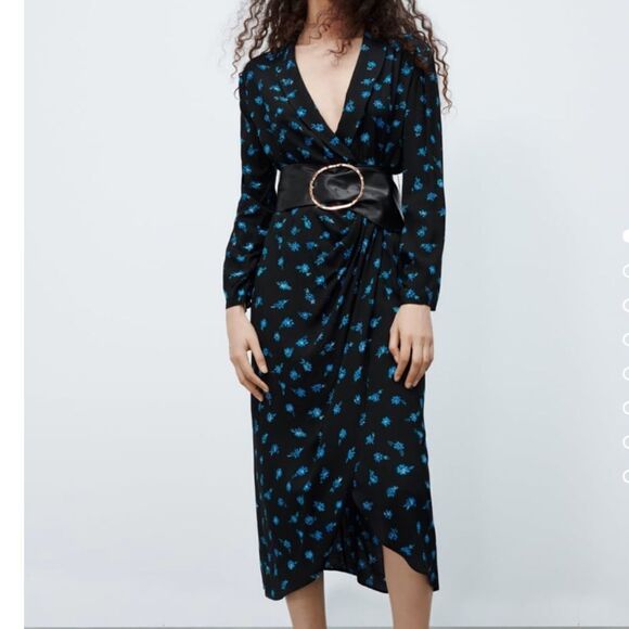 Zara floral print blue/black midi dress - Picture 1 of 5